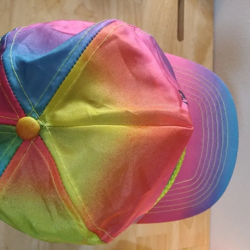 Vintage Goofy's Muffler Customs Neon Rainbow Rope Slider Back Hat